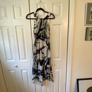 Diane Von Furstenberg Black and White Asymmetrical Silk Dress kerchief hem